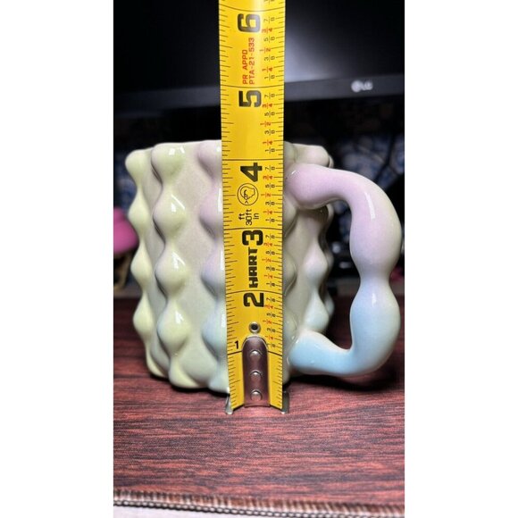 Gradient Ceramic Mug Pastel Green Pink Blue Textured Rippled Design - Picture 3 of 9